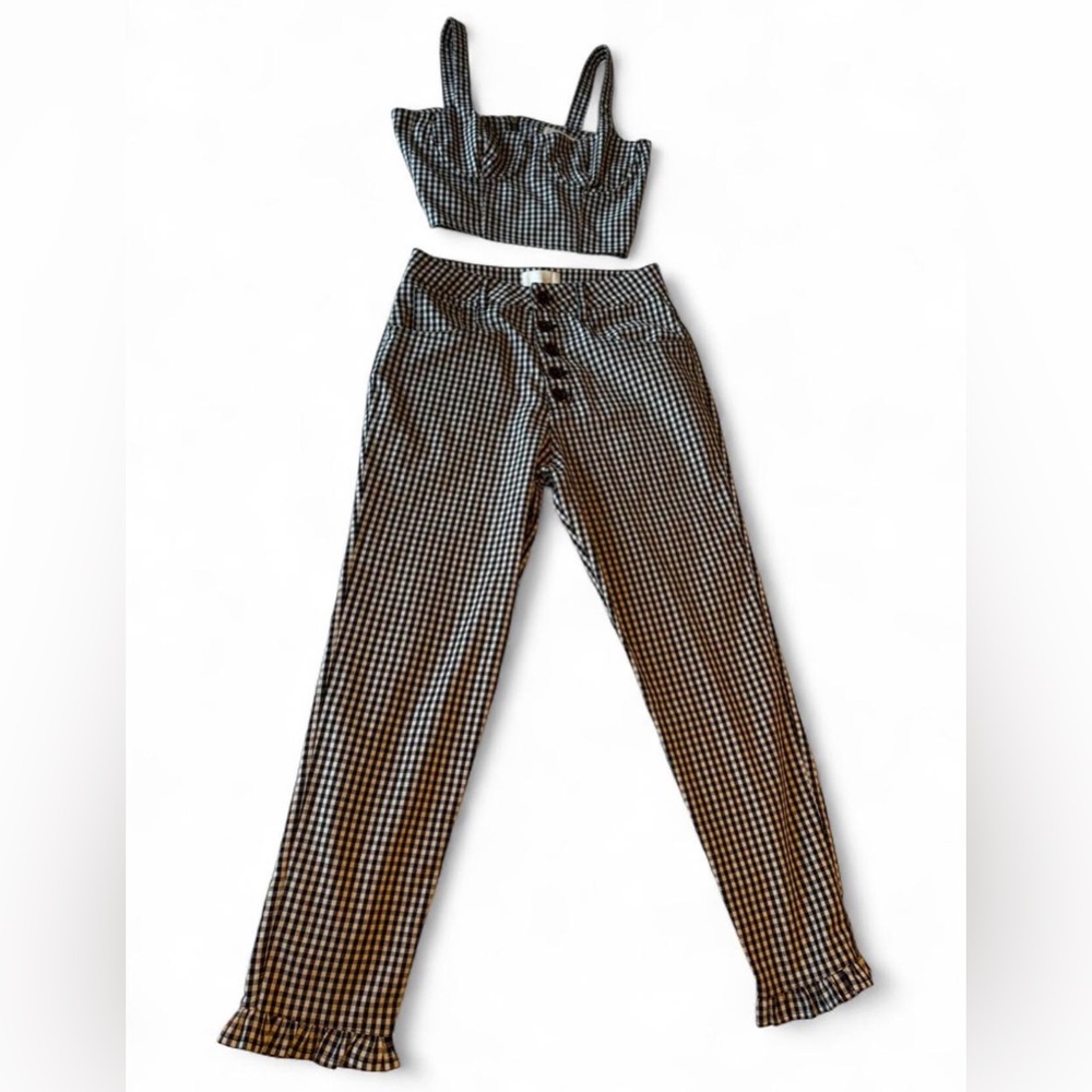 Capulet Gingham Two Piece Set Lucile Bustier Crop Top & Etoile Ruffle Pants M - Picture 3 of 7